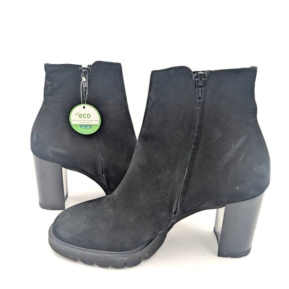 Paul Green Selma Lug Sole Bootie Platform Buckle Black Nubuck Size US8 UK5.5 - Picture 6 of 9